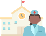 Image of person in Nurse attire behind in front of school