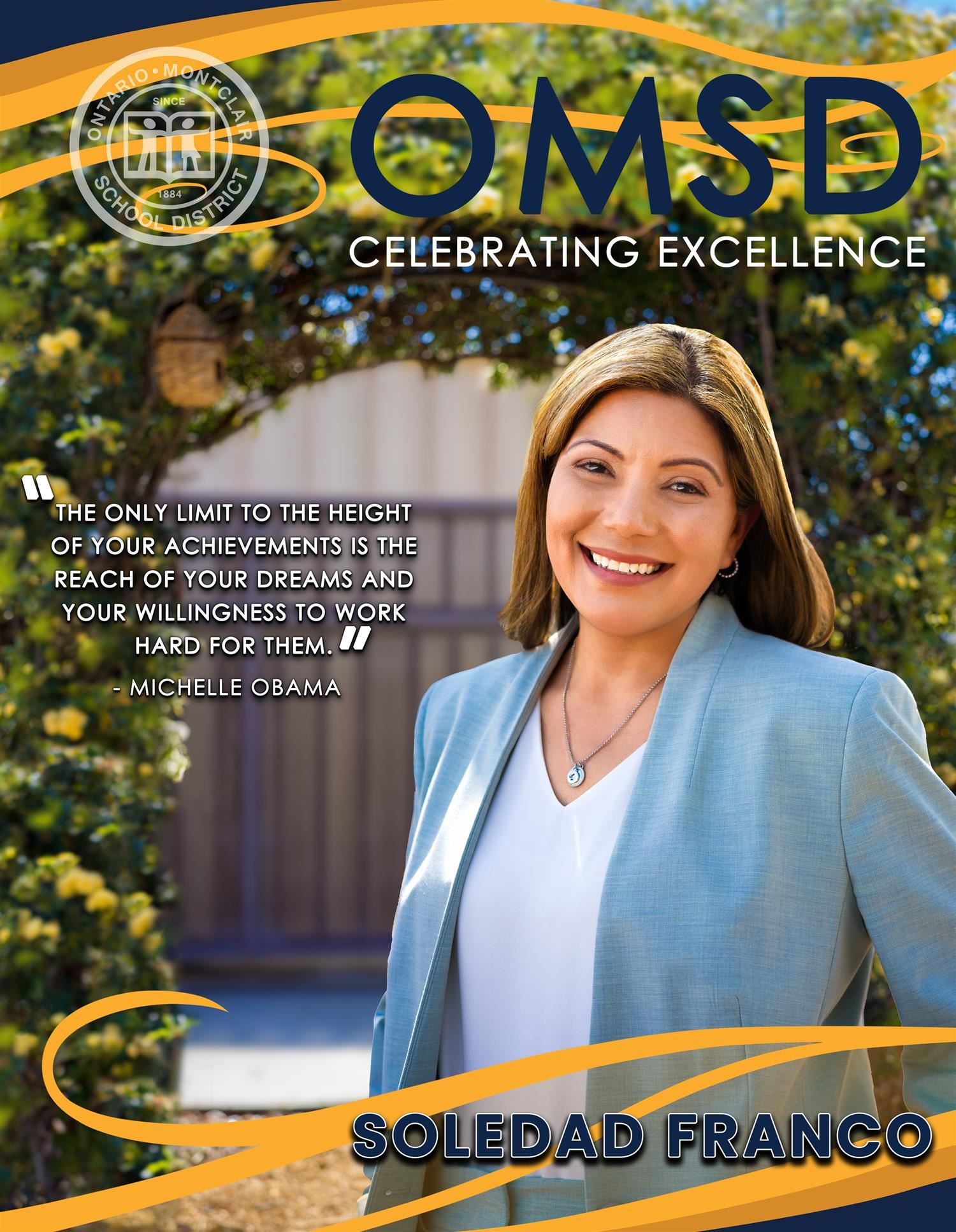 Model of Excellence Poster of Soledad Franco and behind is a vine archway blurred out.