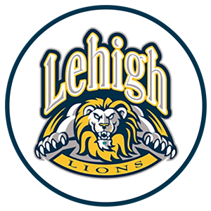 Lehigh Elementary Circle logo. Navy border with big bold letters saying Lehigh. Stylized lion on the bottom with paws outward